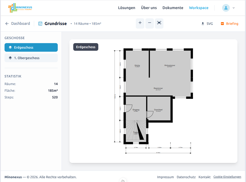 MinoSketch – Grundriss mit Bemaßung