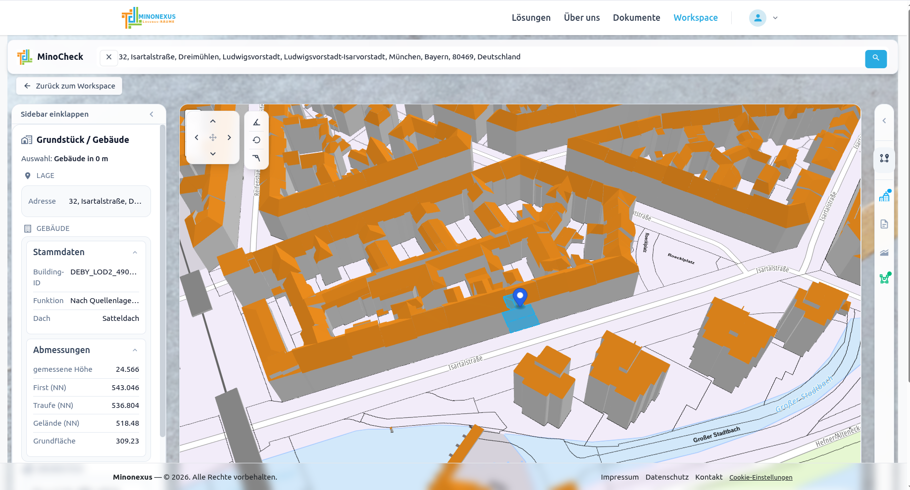 MinoCheck – Kartenansicht mit Adresssuche